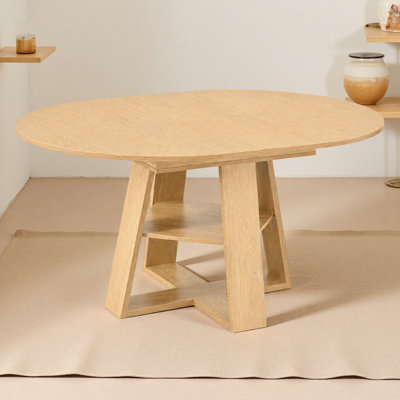Table de salle à manger ronde extensible de 43,3 po à 59 po pour 4 à 8 personnes, table de salle à manger ovale moderne avec feuilles amovibles peu encombrante, base en bois avec tablette de rangement pour le salon de la cuisine