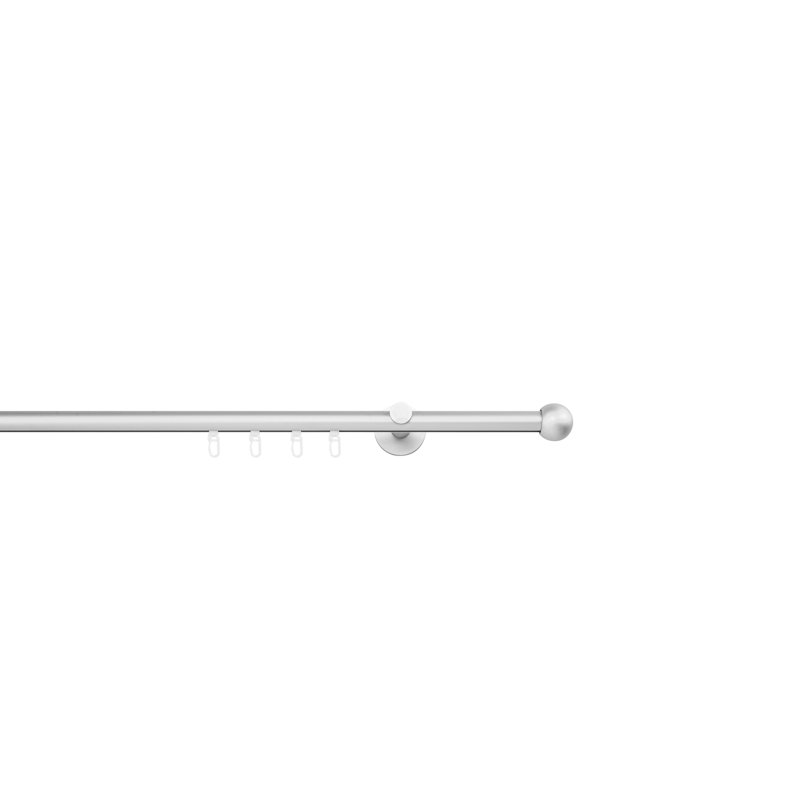 Curtain rod made to measure, inner barrel, 20mm ball, 2cm H x 160cm W x 6.5cm D, Aluminum/Silver