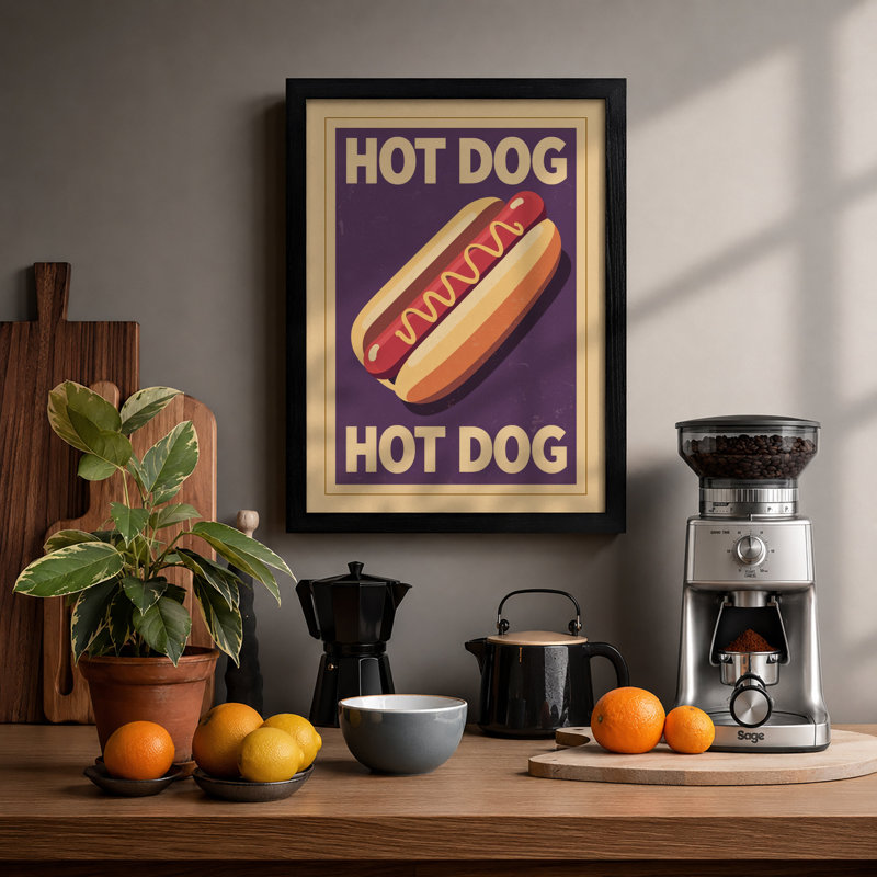 Hot Dog Poster Retro - Framed Print, Black, A3 - 42.0 x 29.7 cm