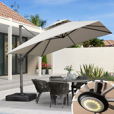 Parasol carré en porte-à-faux de 10 pi avec base et couleurs douces pour parasol 10 pi, gris galet