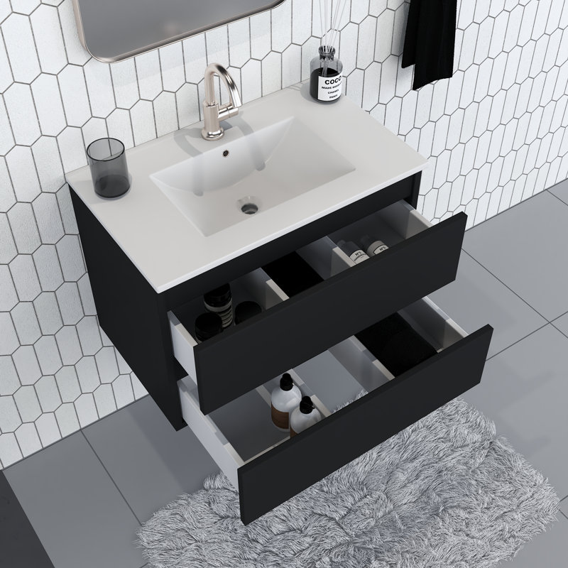 Salt 30'' Single Bathroom Vanity with Ceramic Top, Black