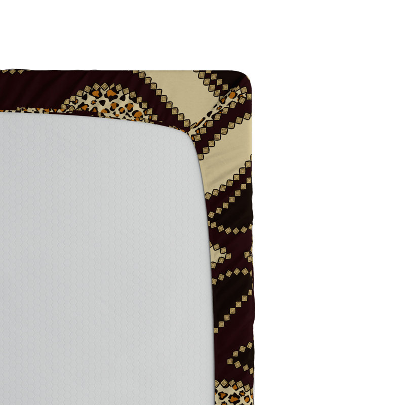 Queen Size Brown and Beige Microfiber Fitted Sheet with Abstract Print