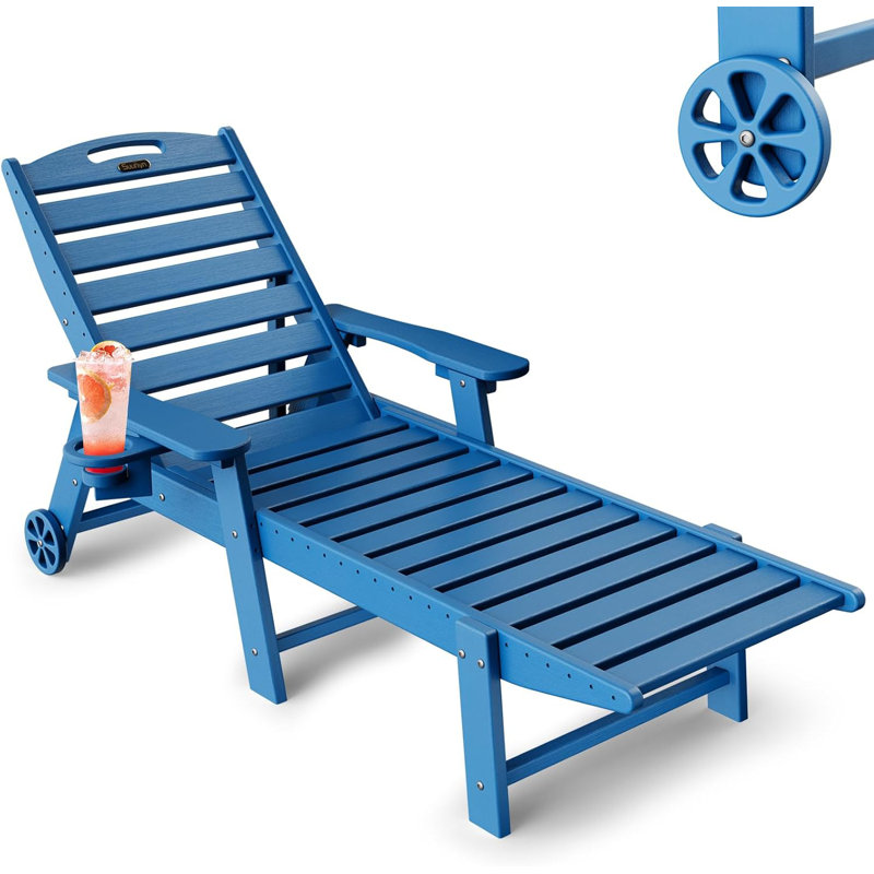 Lounge Chair Outdoor, Chaise Lounge Chair Outdoor, HDPE 6-Position Outdoor Chaise Lounge, Navy Blue