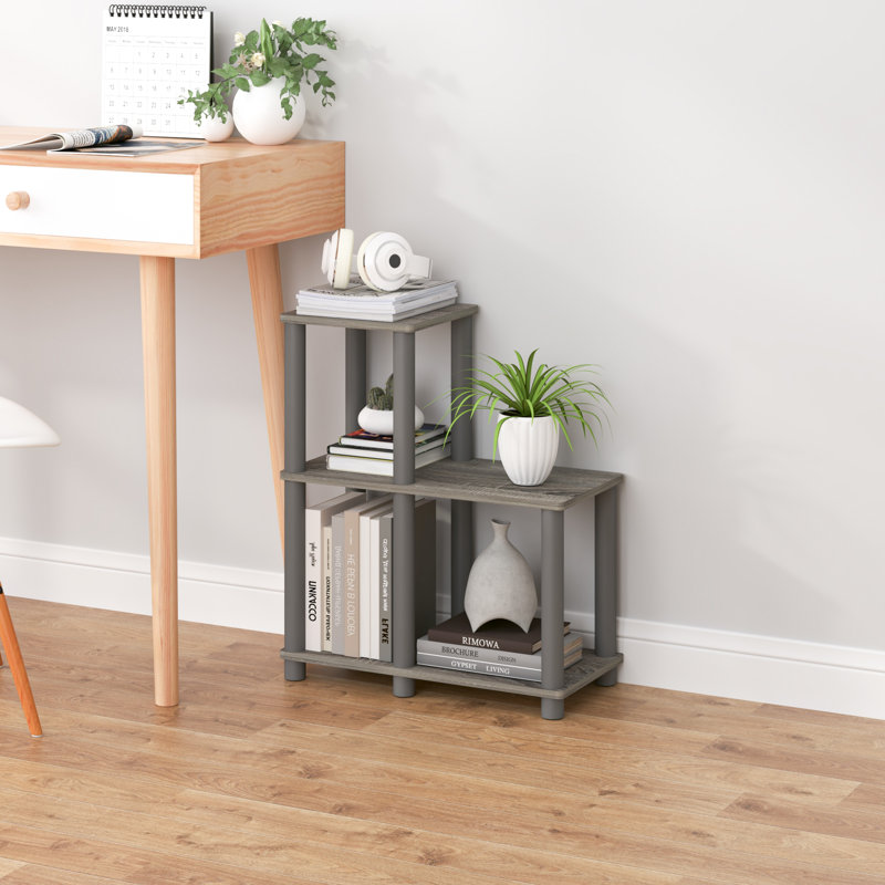 Étagère d'angle en L à 3 niveaux de 19,88 po, tablettes ouvertes pour la présentation et le rangement, Noir; gris