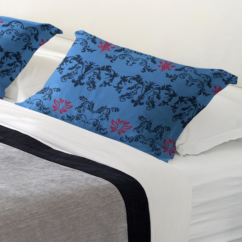 Football Baroque Pattern Pillow Sham, Standard, Microfiber, Blue/Navy Blue/Red