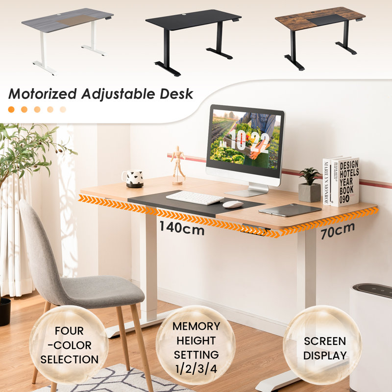 Adjustable Height Steel Standing Desk, White, Grey