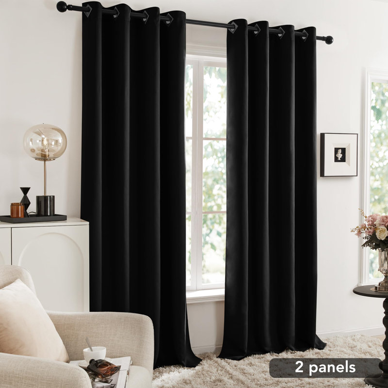 Egremt Room Darkening Curtains / Drapes Pair, 52" W x 72" L, Black