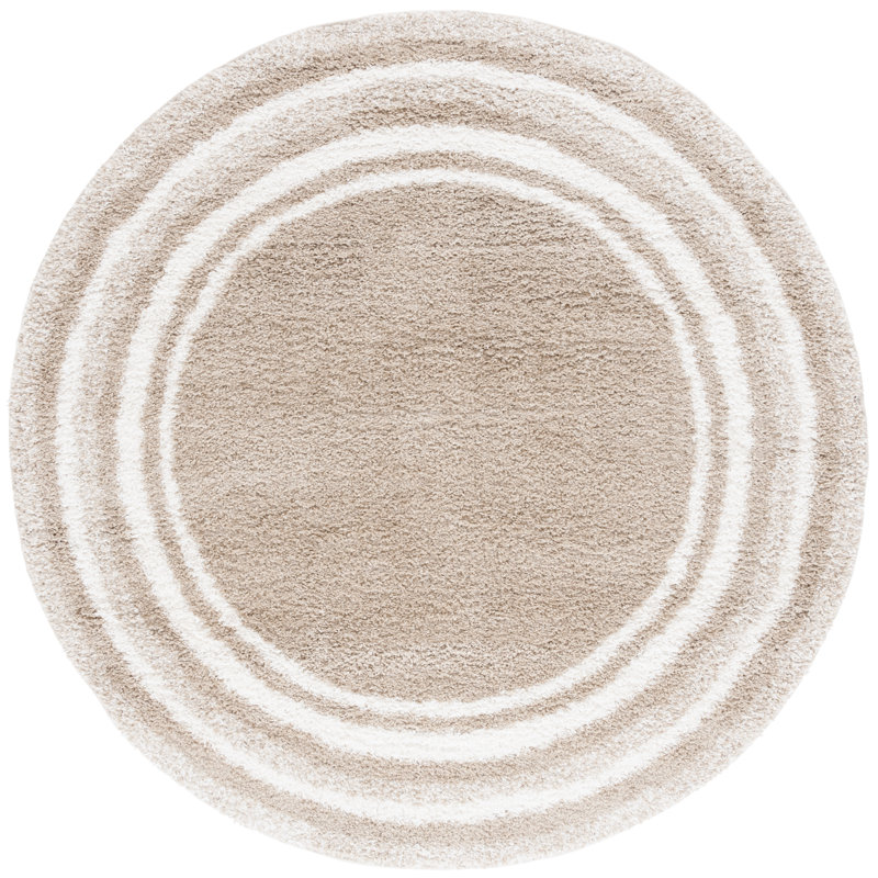 Tapis rayé à poils longs Ota, Rond 6 pi 7 po
