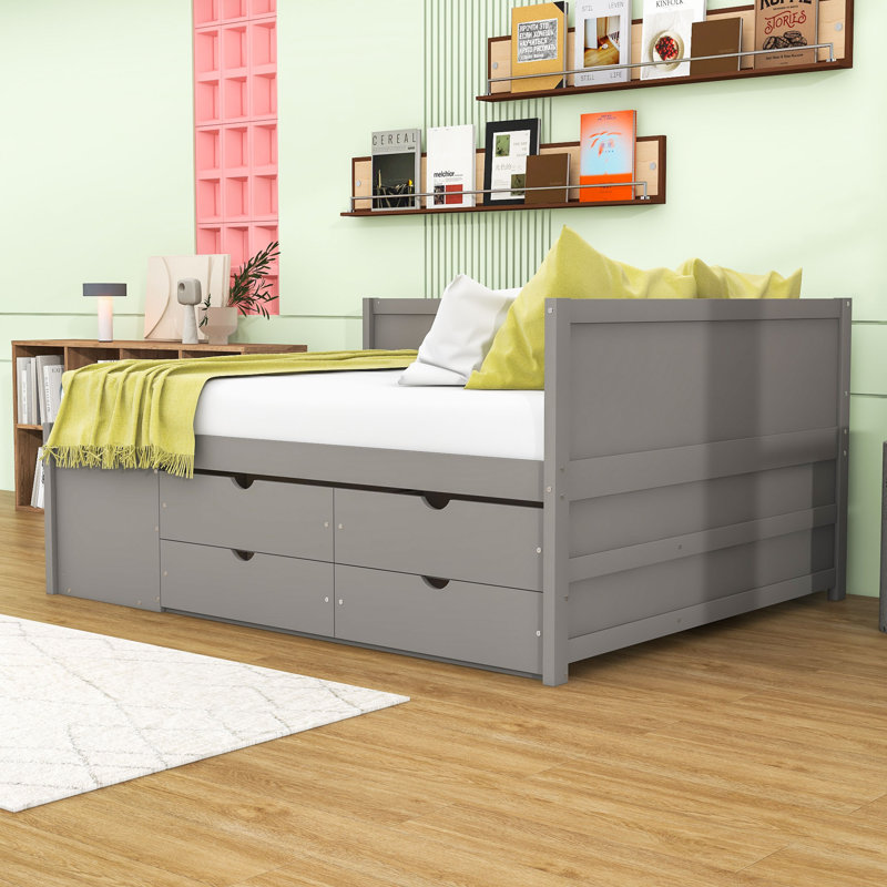 Lit de jour multifonctionnel en bois avec tiroirs et tablettes fonctionnelles, Gris, Lit double