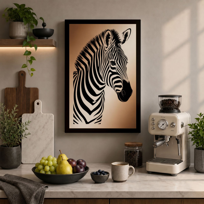 Zebra in Profile Minimalist - Wrapped Canvas, 36x24 - 91.4 x 61.0 cm, Cream Border