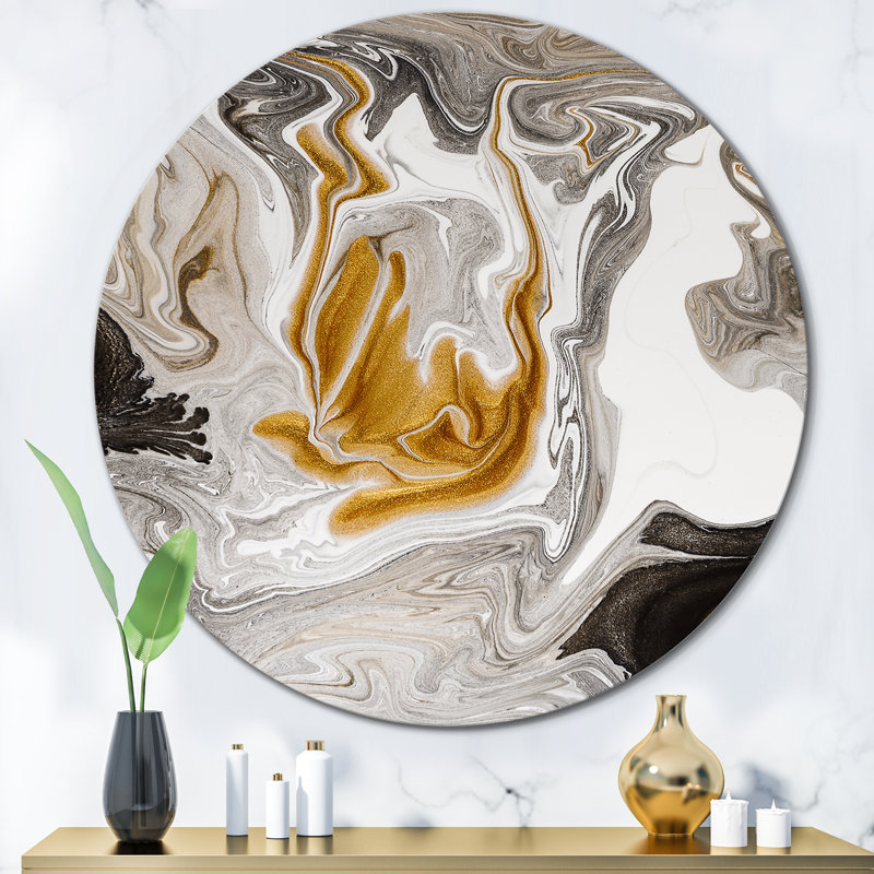 Vague de marbre doré et noir V - art mural moderne en métal, H 11 po x l 11 po x P 1 po