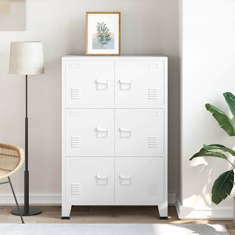 Storage Chest White Metal Medium Rectangular Storage Chest Contemporary Home Organization, White