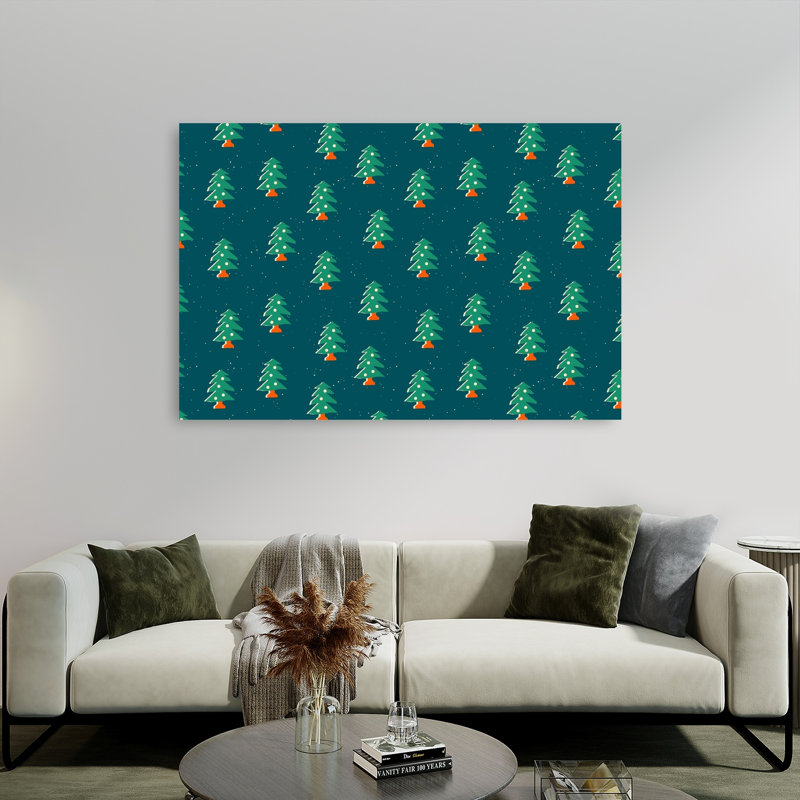Christmaspatternno31 Abstract Contemporary Christmas Tree Evergreen Tree Pine Tree Forest Winter Wall Art Print 1 Piece Wrapped Canvas Wall Art