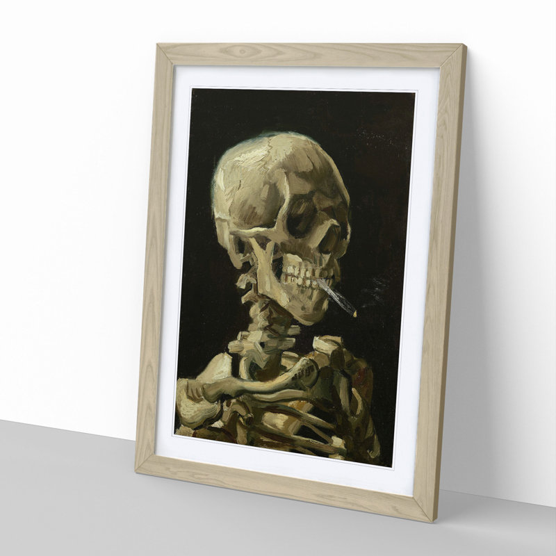 Cigarette with Skull by Vincent Van Gogh - Picture Frame Painting on MDF, 65cm H x 48cm W x 2cm D, Oak Framed