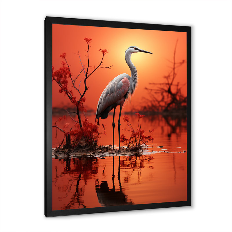 Flamant blanc élégant sur toile, H 44 po x l 34 po x P 1,5 po, Cadre simple noir