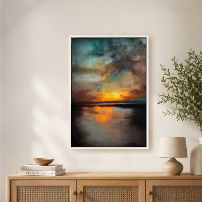 Vibrant Orange Yellow Sunset Reflection Canvas Wall Art with Floating Frame, Ready to Hang