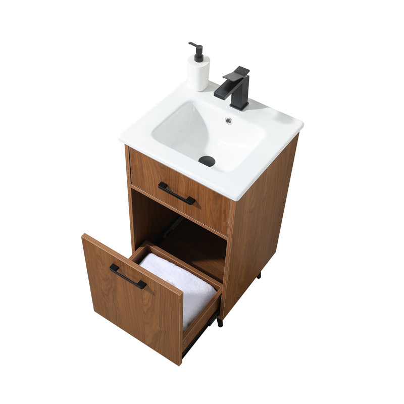18" Modern Mini Free-standing Single Bathroom Vanity With Ceramic Top For Small Space