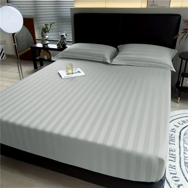Aspire Homeware Luxury 40cm Deep Striped Fitted Sheet for Hotel Style Bedroom Comfort, Super King (6'), Grey