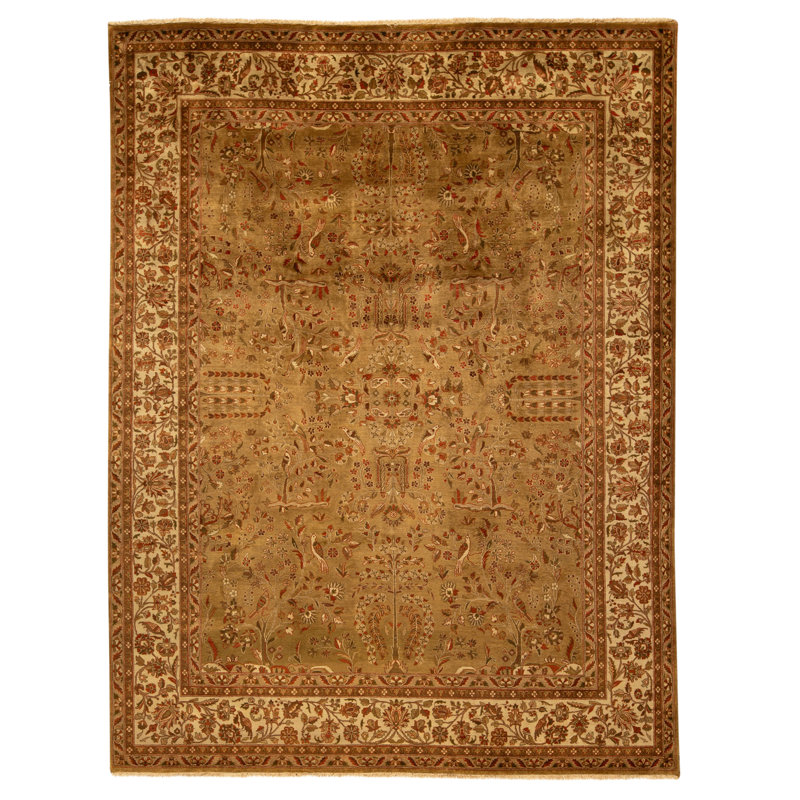 Hand Knotted Wool Area Rug in Gold And Beige