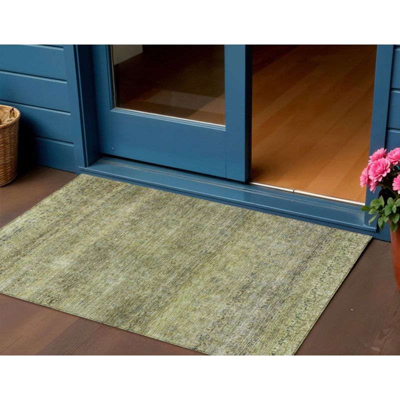 Tapis extérieur lavable rayé 3 pi x 5 pi vert et brun artichaut