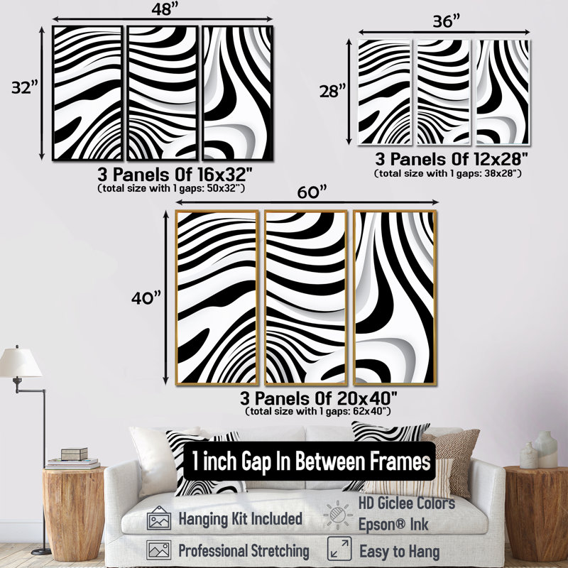 Cordelle - ensemble de reproductions d'art mural Waves, Cadre flottant noir, H 32 po x l 48 po x P 1 po