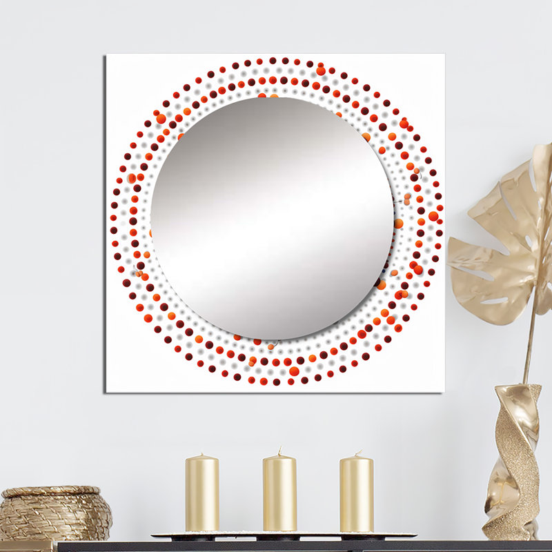 Boho Mandala In Retro Blue And Orange IV - Boho Mandala Large Square Mirror Wall Decor For Bedroom, 29" x 29"