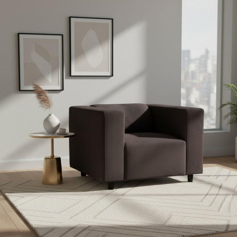 Upholstered Corduroy Club Chair, Dark Grey