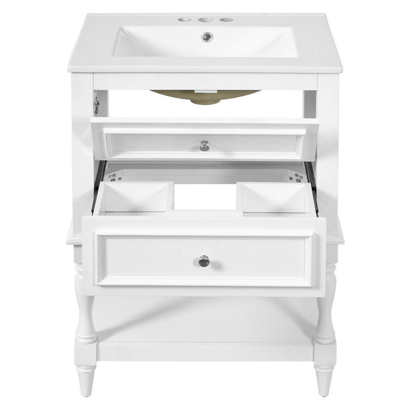 Meuble-lavabo de salle de bain 24 po avec lavabo en céramique, Blanc