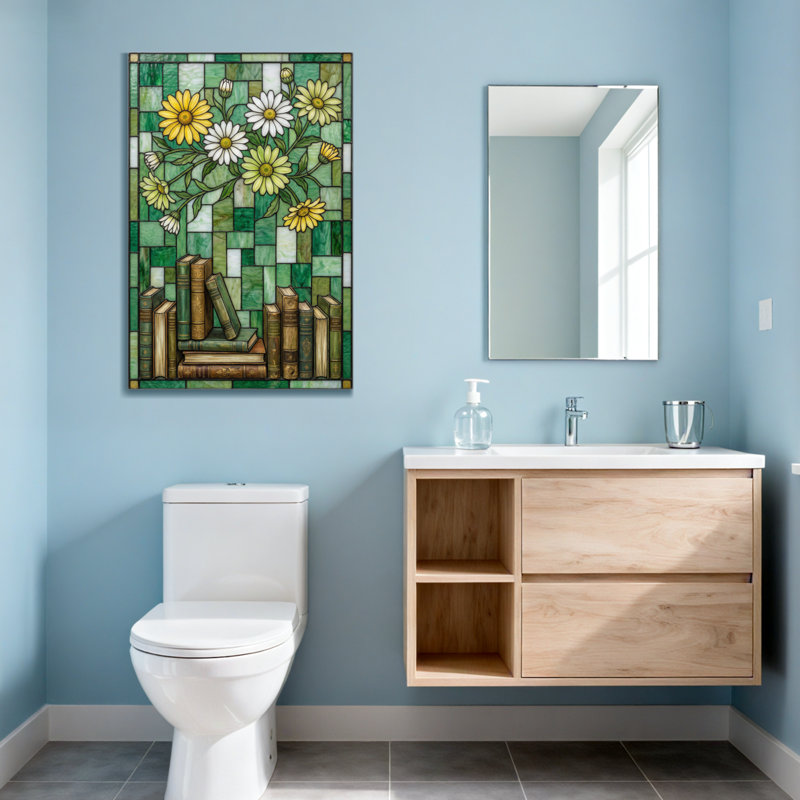 Plantes et fleurs, livres de fleurs en verre coloré sur fond vert, H 36 po x l 24 po