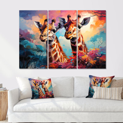 Multicolor Playful Giraffes - Giraffe Animal Wall Art Print Set
