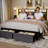 Bed Frame with 2 Drawers, Upholstered Headboard with Storage and Charging Station, LED Lights, Fabric Drawers with Wheels, Under Bed Storage, No Box Spring Needed, Easy Assembly-129465193-129465198