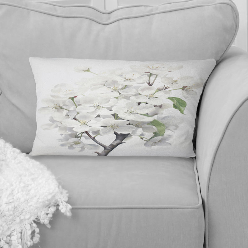 Pomme de fleur monochromatique Elegance XXIV - coussin décoratif imprimé de fleurs de pommier