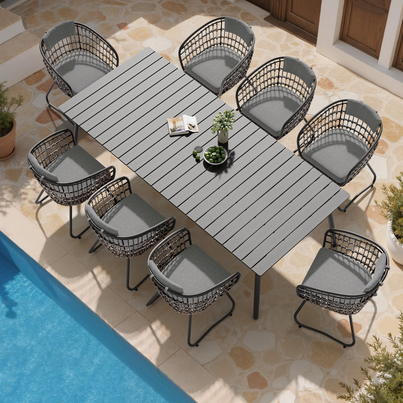 Ensemble repas extérieur pour 8 personnes avec coussins Marles (ensemble de 9), Gris