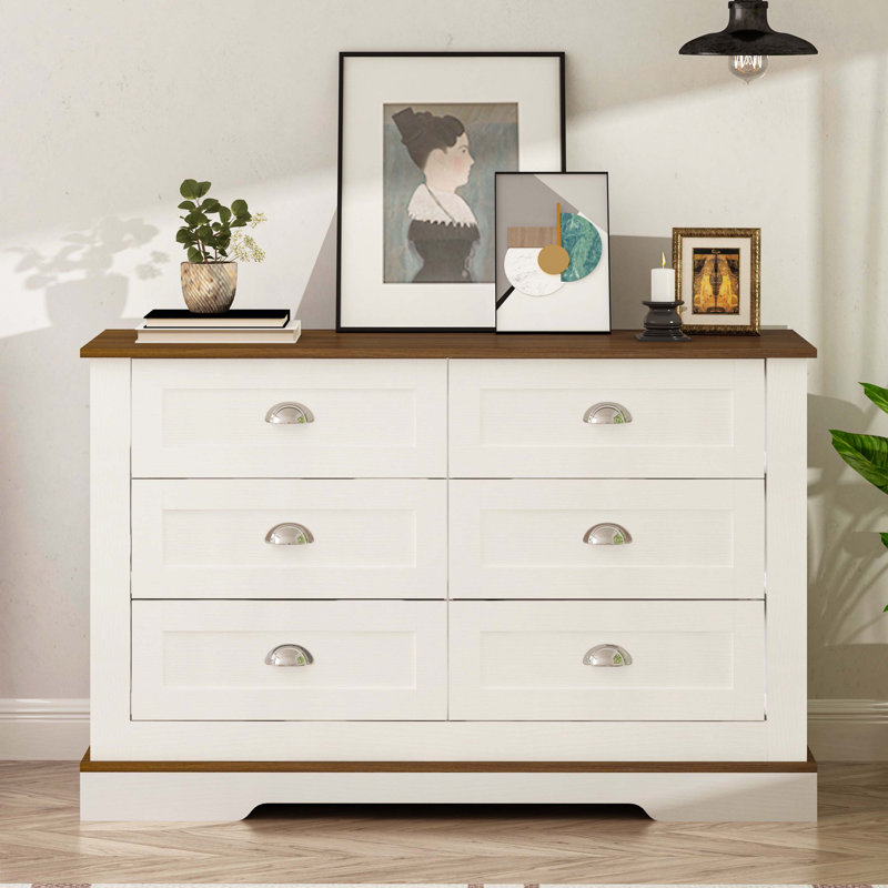 Commode 6 tiroirs Eshmaal, Brun / blanc antique