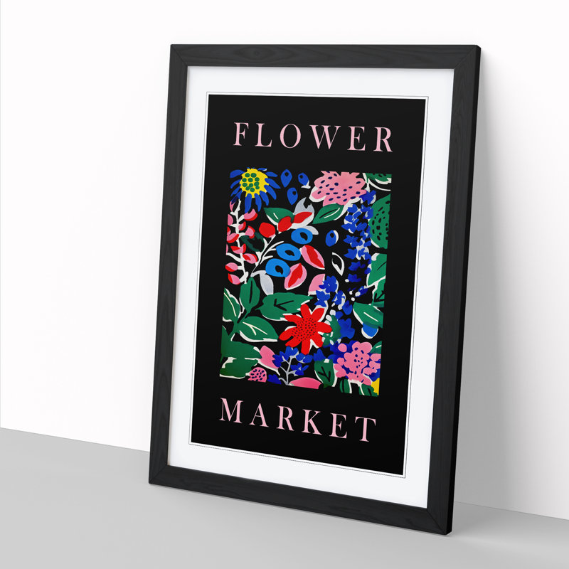 Black Collection Flower Market Exhibition No.2 - Single Picture Frame Print on Wood, 34cm H x 25cm W x 2cm D