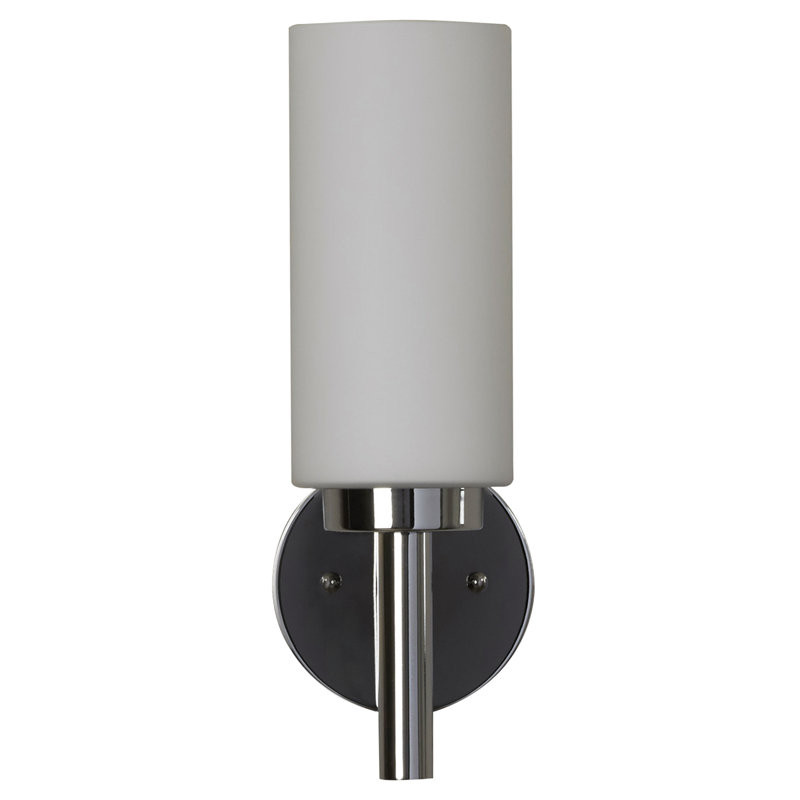 V2121 Aquilar 1-Light Indoor Chrome Wall Mount Sconce with White Cylinder Glass Shade, Chrome