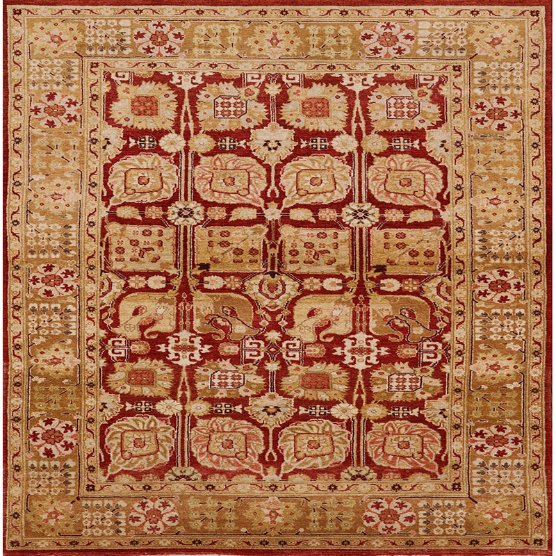 Tapis oriental jaune / rouge Francolin, Carré 8 pi
