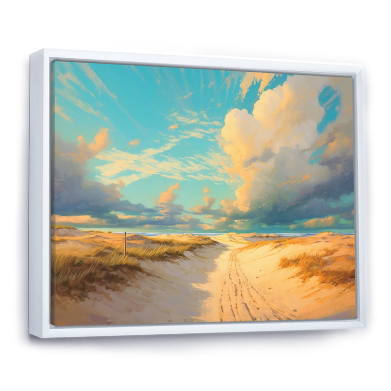 «Beach Tranquility Ocean In Spring I», reproduction sur toile, Cadre flottant blanc, H 12 po x l 20 po x P 1 po