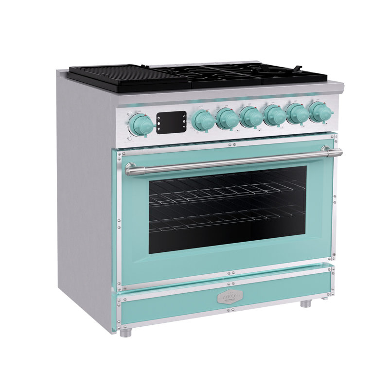 Akicon Freestanding Gas Cooktop Oven Combo, Features Sealed Burners, Rapid Convection Oven, Convertible Fuel (NG/LP), Durable Cast Iron Grating (PBSPBSB1)