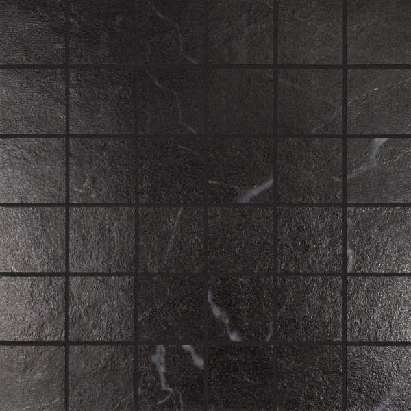 Onda Black 2" x 2" Square Textured Marble Look Mosaic Porcelain Tile