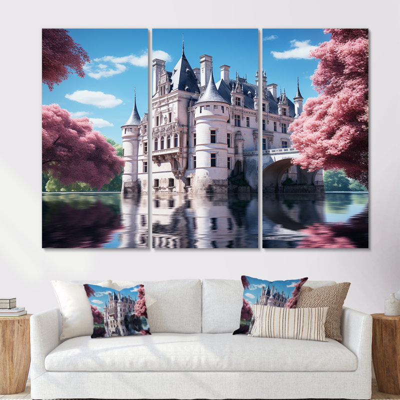 Château français, ensemble d'art sur toile, Toile tendue, H 32 po x l 48 po x P 1 po