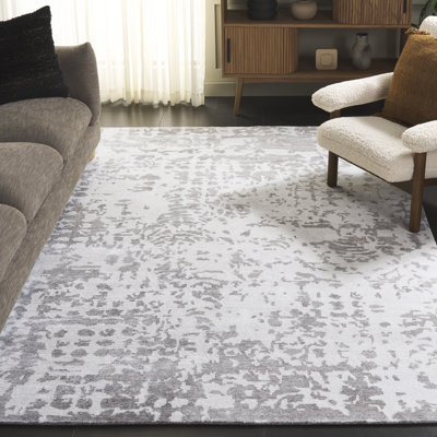 Tapis tibétain en viscose / coton noué à la main argent / ivoire