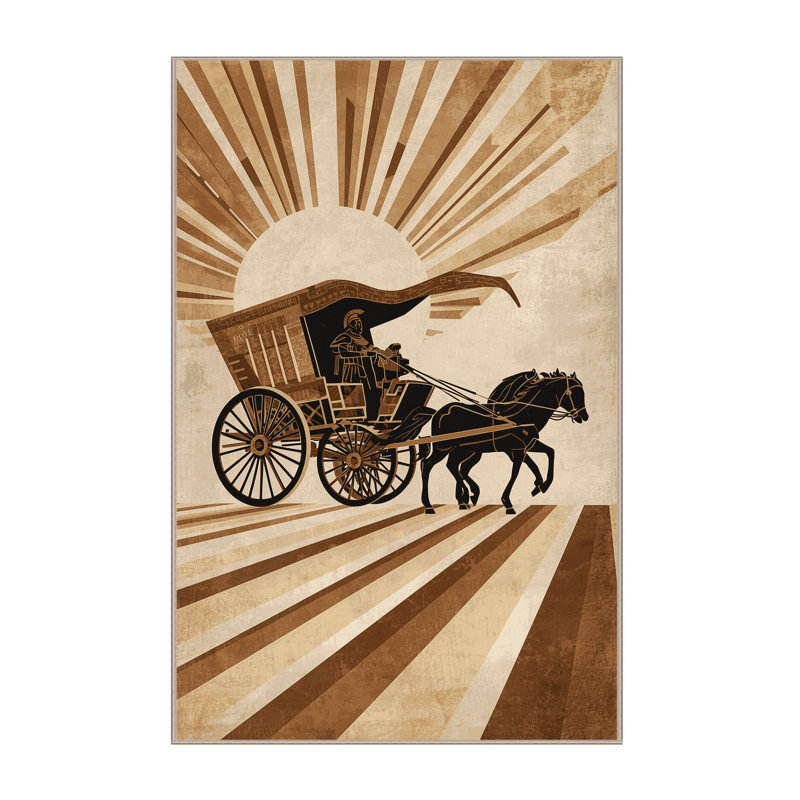 Soft Plush Dupuis War Chariot Scene Art Deco Arc Area Rug in Brown – Beige Binding, 7x9
