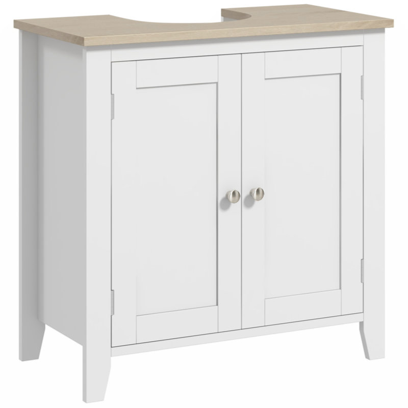 Kleankin Pedestal Sink Storage Cabinet with U-Shape And Adjustable Internal Shelf, White