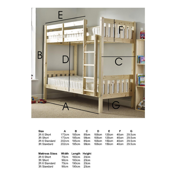 Madilyn Heavy Duty Solid Pine Bunk Bed, Small Single (2'6")