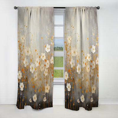 Minimalism Yellow White Flower Collage I - Cherry Blossom Floral Velvet Blackout Curtain - 1 Panels