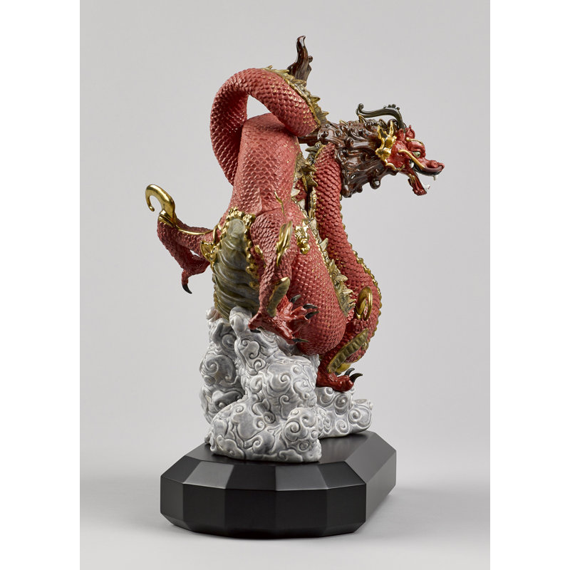 Auspicious Dragon Figurine, Red/Yellow/Gray