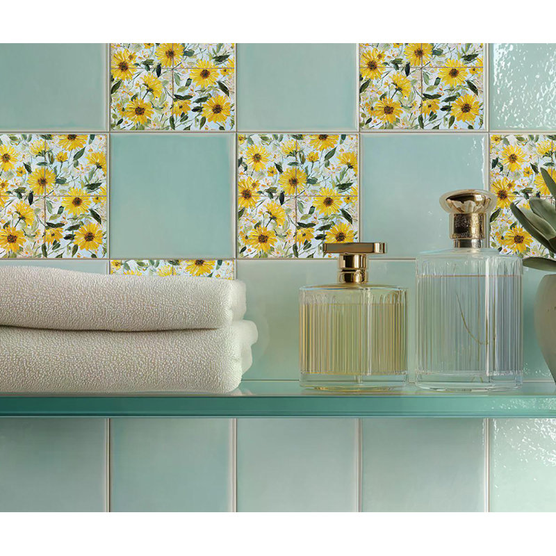 Carreau de mosaïque floral auto-adhésif en vinyle 7 po x 7 po