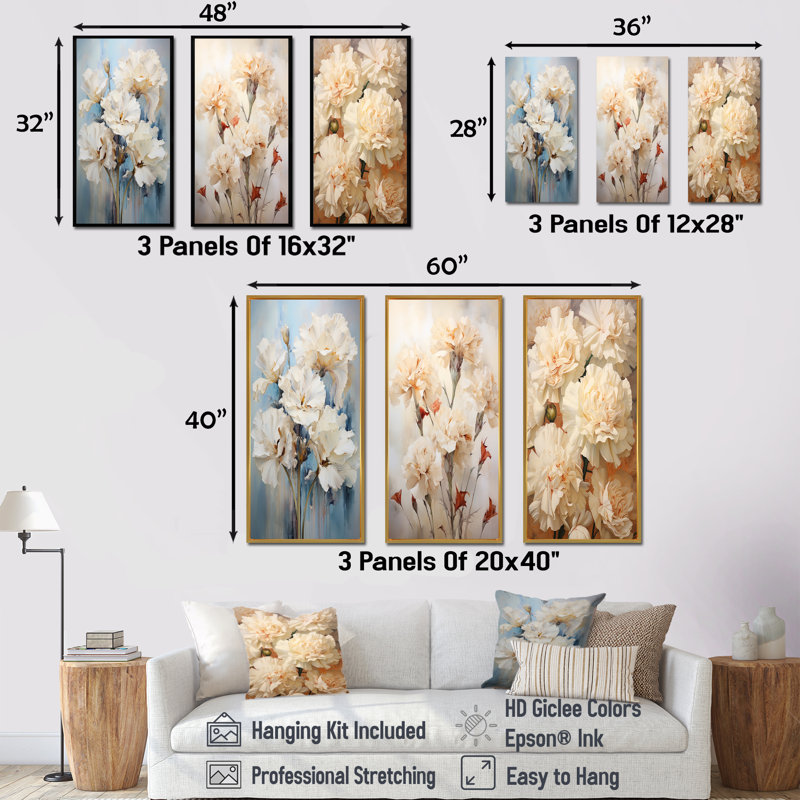 Bouquet d'œillets minimaliste, Toile tendue, H 40 po x l 60 po