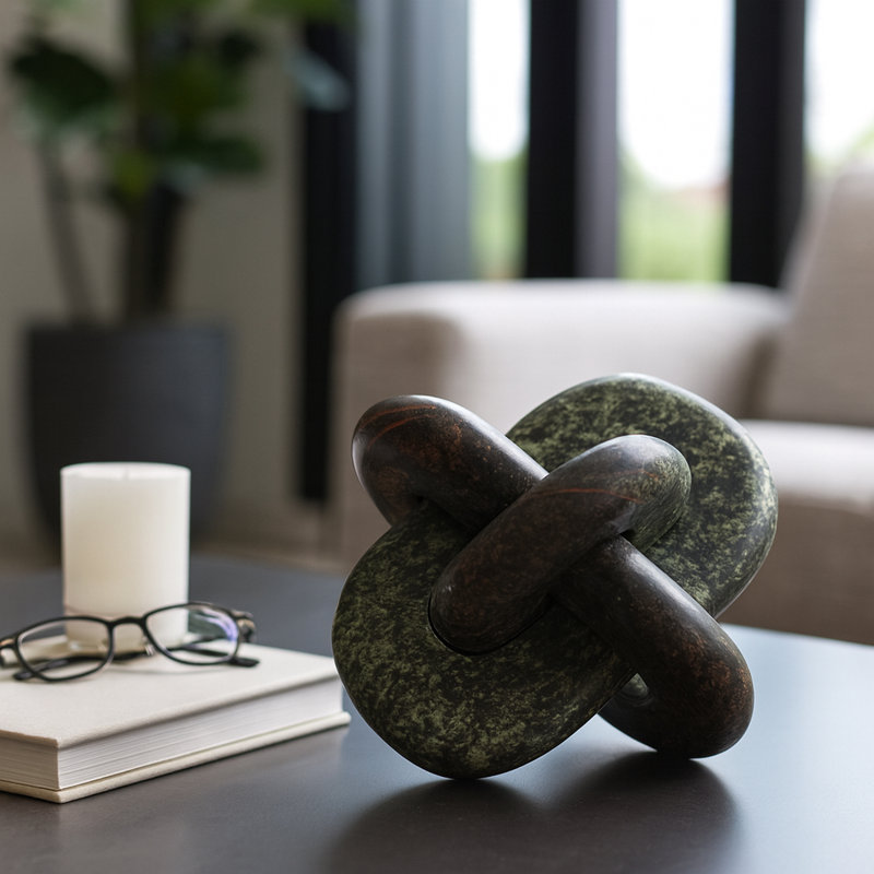 Emilien 6" W Modern Marble Knot Sculpture, Green